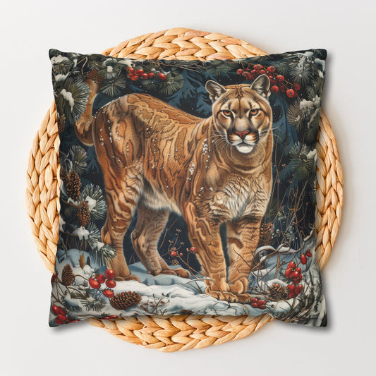 Winter Mountain Lion William Morris Inspired Decorative Pillowcase
