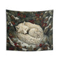Tapestry of Art Deco Winter Arctic Fox, William Morris Inspired Decorative Indoor Wall Tapestries, Cozy Home Decor