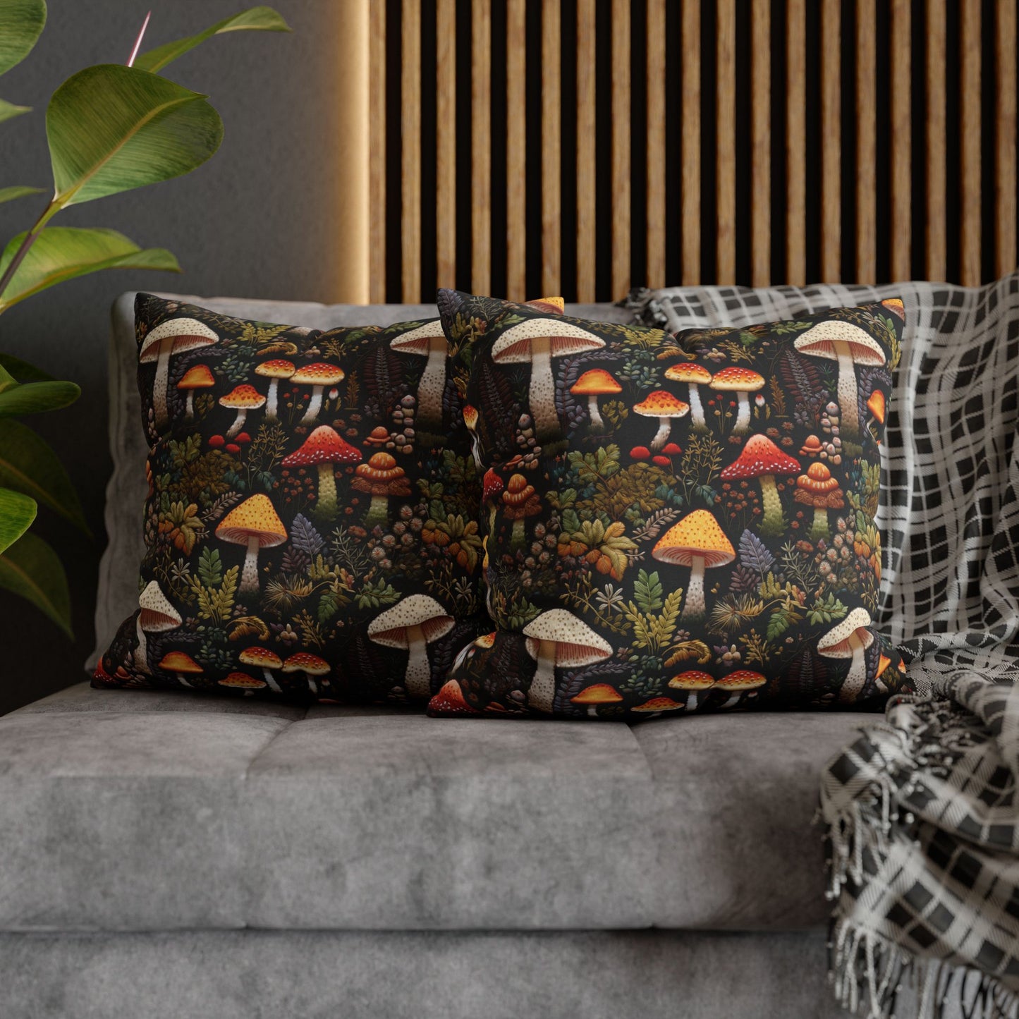 Forest Mushrooms Embroidery Pattern Pillowcase