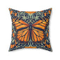 William Morris Inspired Monarch Butterfly Spring Pillow, Decorative Monarch Butterfly Polyester Square Pillow