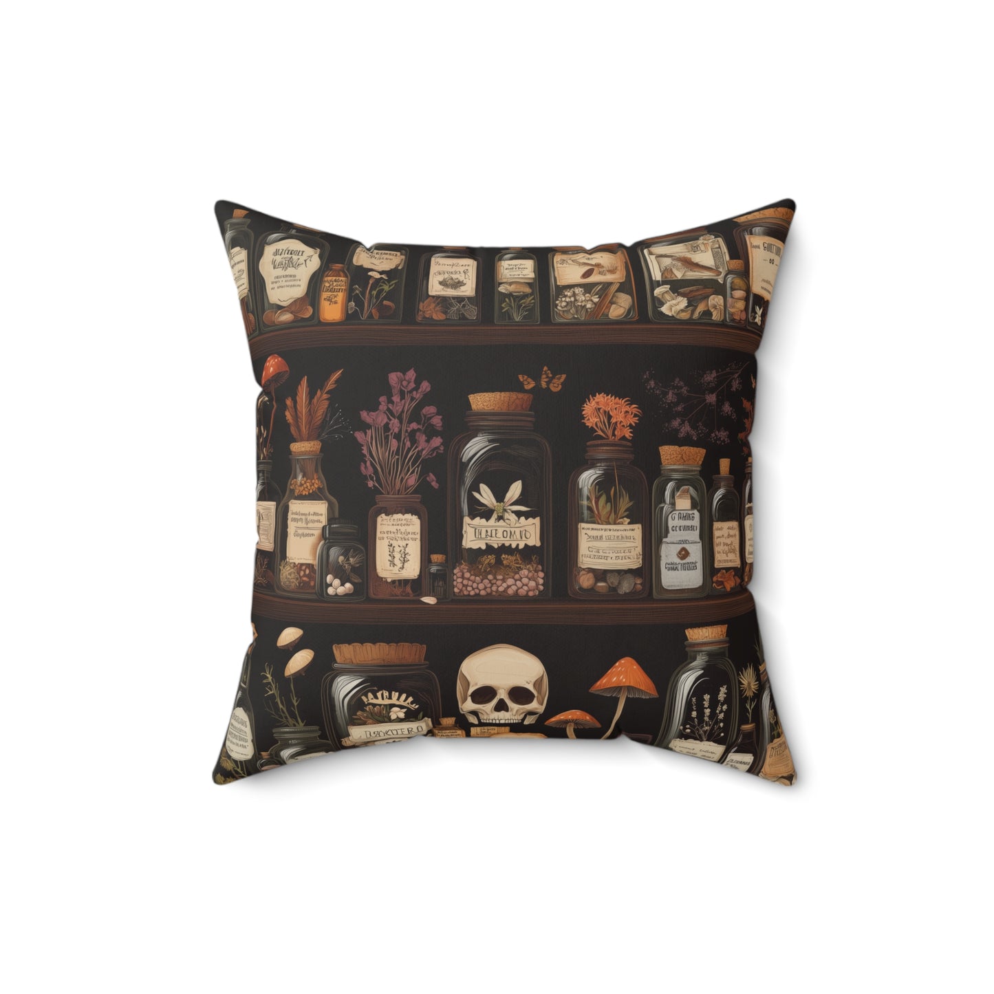Gothic Apothecary Pillow, Witchcraft Potion Shelf Dark Academia Throw Cushion, Spooky Halloween Decor