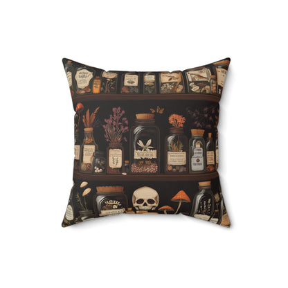 Gothic Apothecary Pillow, Witchcraft Potion Shelf Dark Academia Throw Cushion, Spooky Halloween Decor