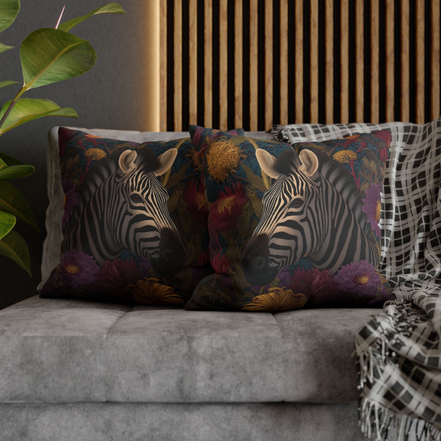 Vibrant Zebra Floral Pillowcase, William Morris Style Botanical Safari Animal Cushion