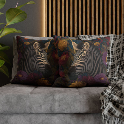 Vibrant Zebra Floral Pillowcase, William Morris Style Botanical Safari Animal Cushion