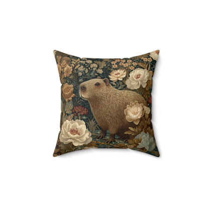 Capybara Botanical Pillow, William Morris Style Vintage Floral Animal Cushion