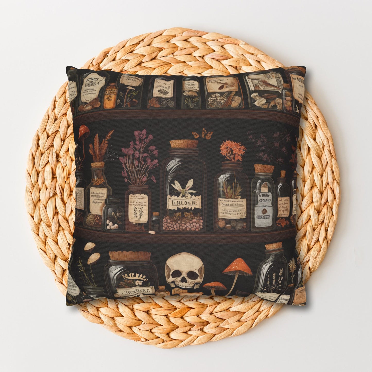 Gothic Apothecary Jars Pillowcase, Witchcraft Potion Shelf Dark Academia Throw Cushion, Spooky Halloween Decor