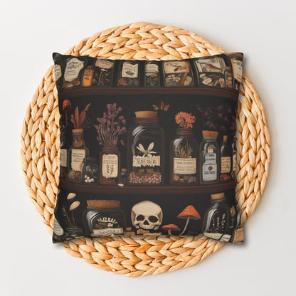Gothic Apothecary Jars Pillowcase, Witchcraft Potion Shelf Dark Academia Throw Cushion, Spooky Halloween Decor