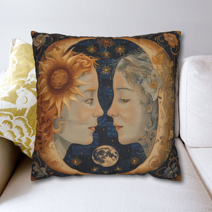 Celestial Embrace Pillow case| Moon & Sun Decor, Astrology Home Accent, Cozy Gift for Astrology Lovers, Living Room Cushion, Boho Pillow