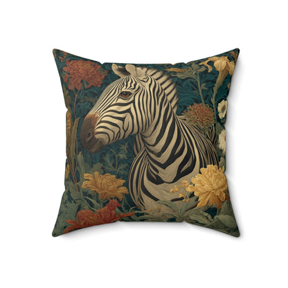 Zebra Botanical Decorative Pillow, William Morris Style Botanical Animal Cushion for Elegant Home Décor