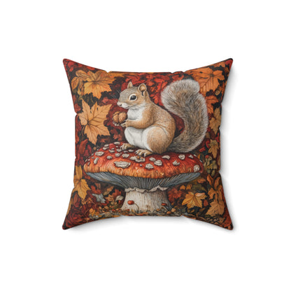 Squirrel In A Leafy Paradise Fall Season, William Morris Inspired Fall Decorative Pillow