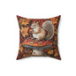 Squirrel In A Leafy Paradise Fall Season, William Morris Inspired Fall Decorative Pillow