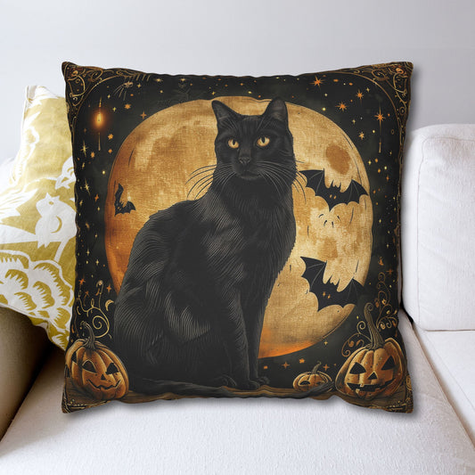 Art Deco Full Moon Black Cat Halloween Home Decor Pillowcase