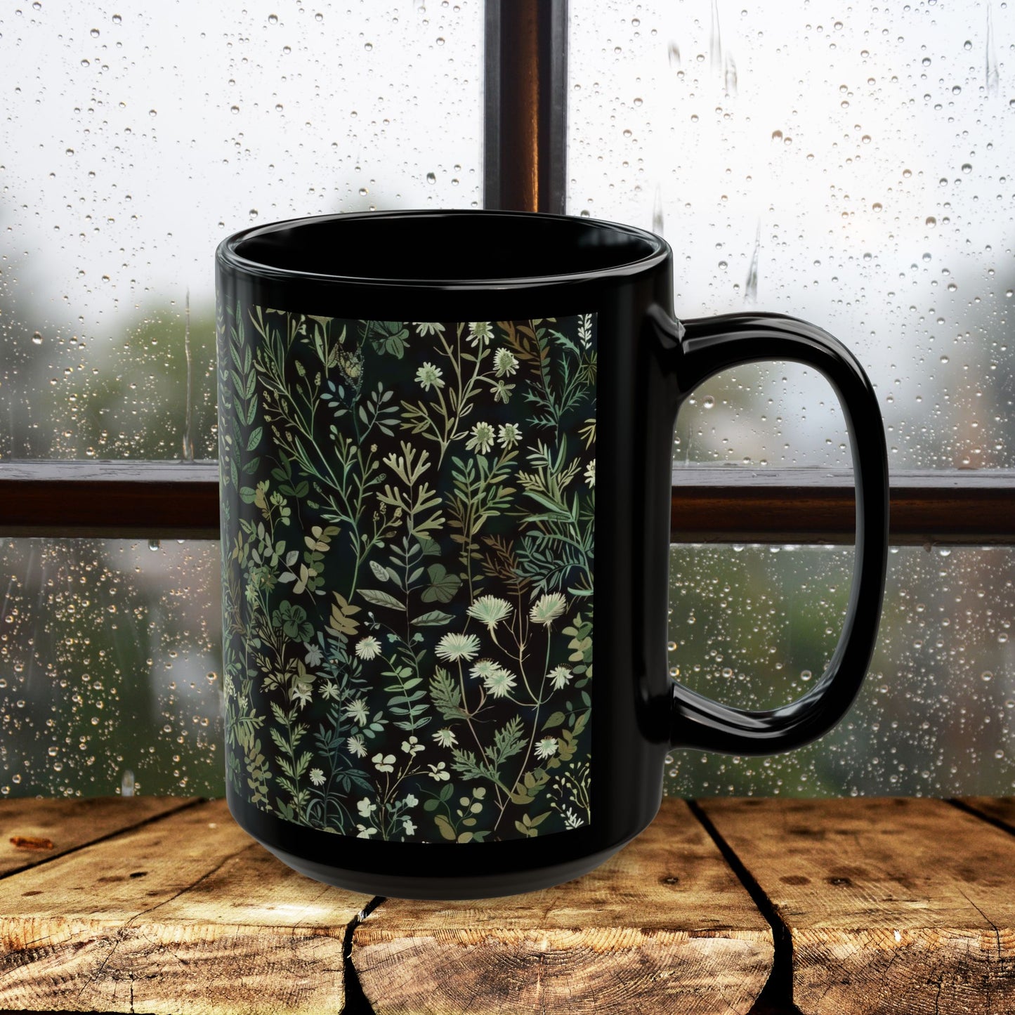 William Morris Inspired Green Botanical Black Coffee Mug 11oz, 15 oz