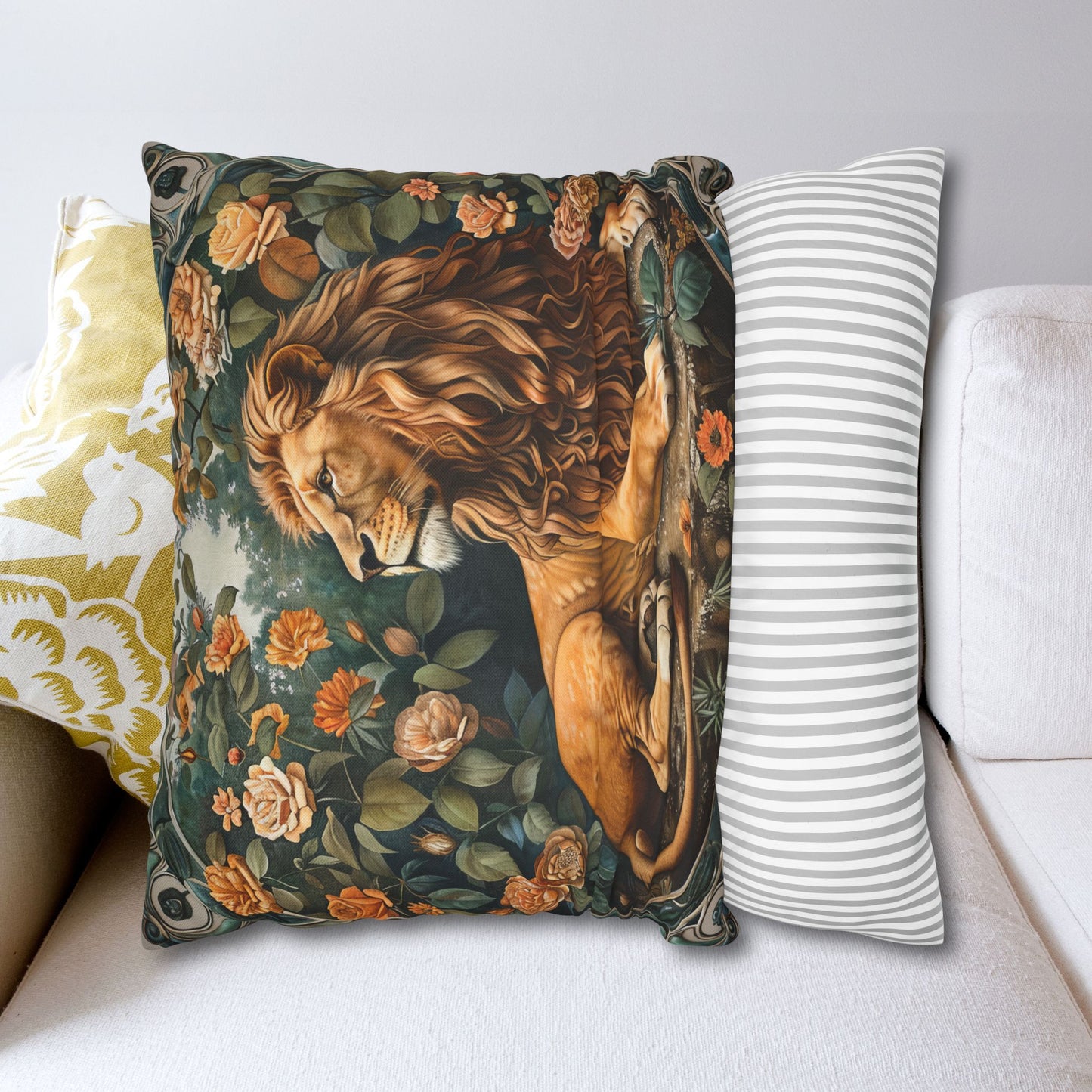 Forest Lion Decorative Polyester Square Pillowcase