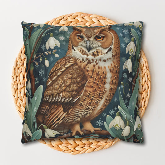 William Morris Snowdrop Winter Owl Pillowcase: Vintage Woodland Decor