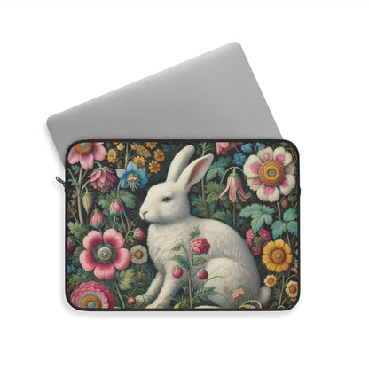 White Rabbit Laptop Sleeve, William Morris Inspired Floral Garden Art Case, Vintage Botanical Bunny Laptop Cover (12”, 13”, 15”)