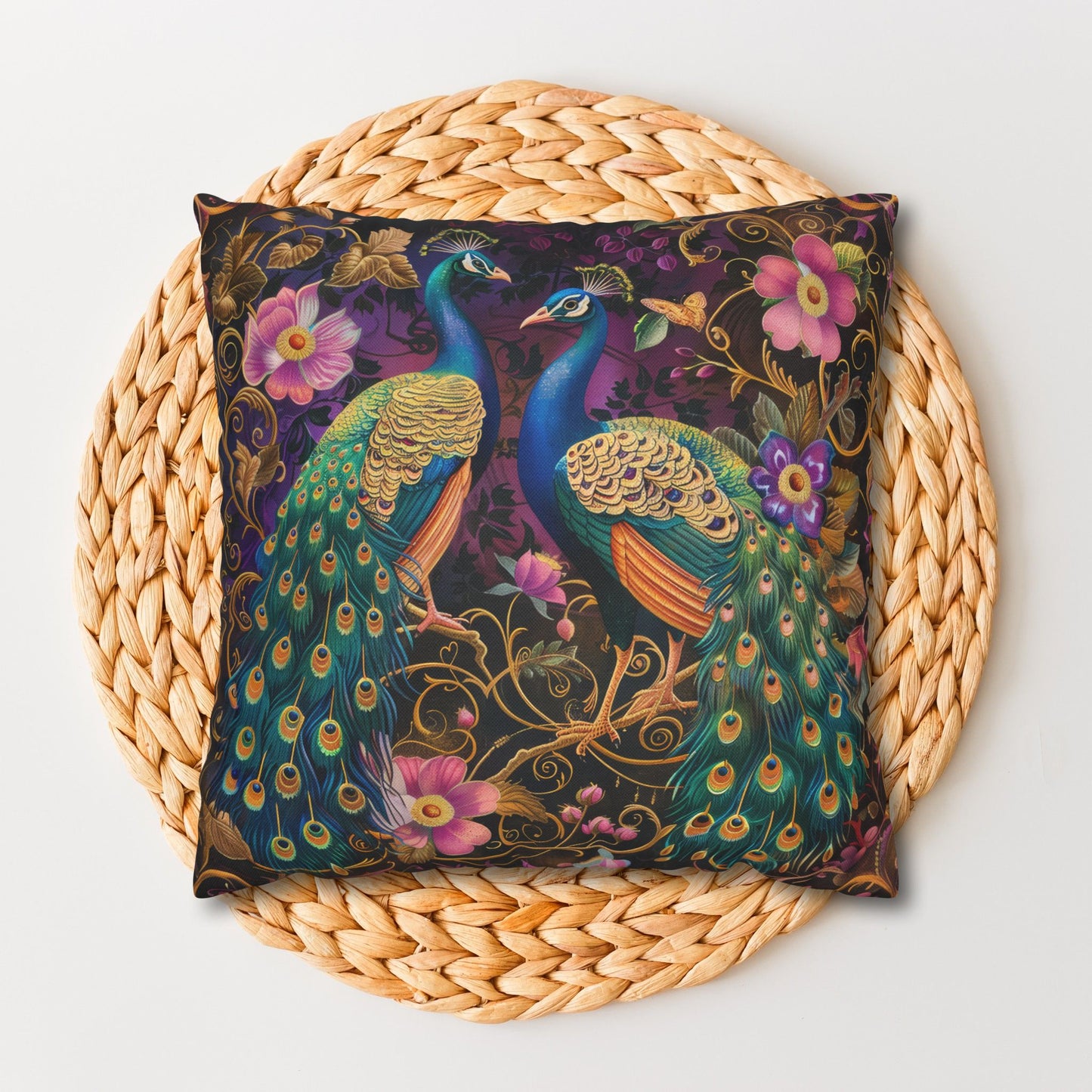 Pillowcase Peacocks Pink Florals Victorian Ornate Decorative, William Morris Inspired Home Decor