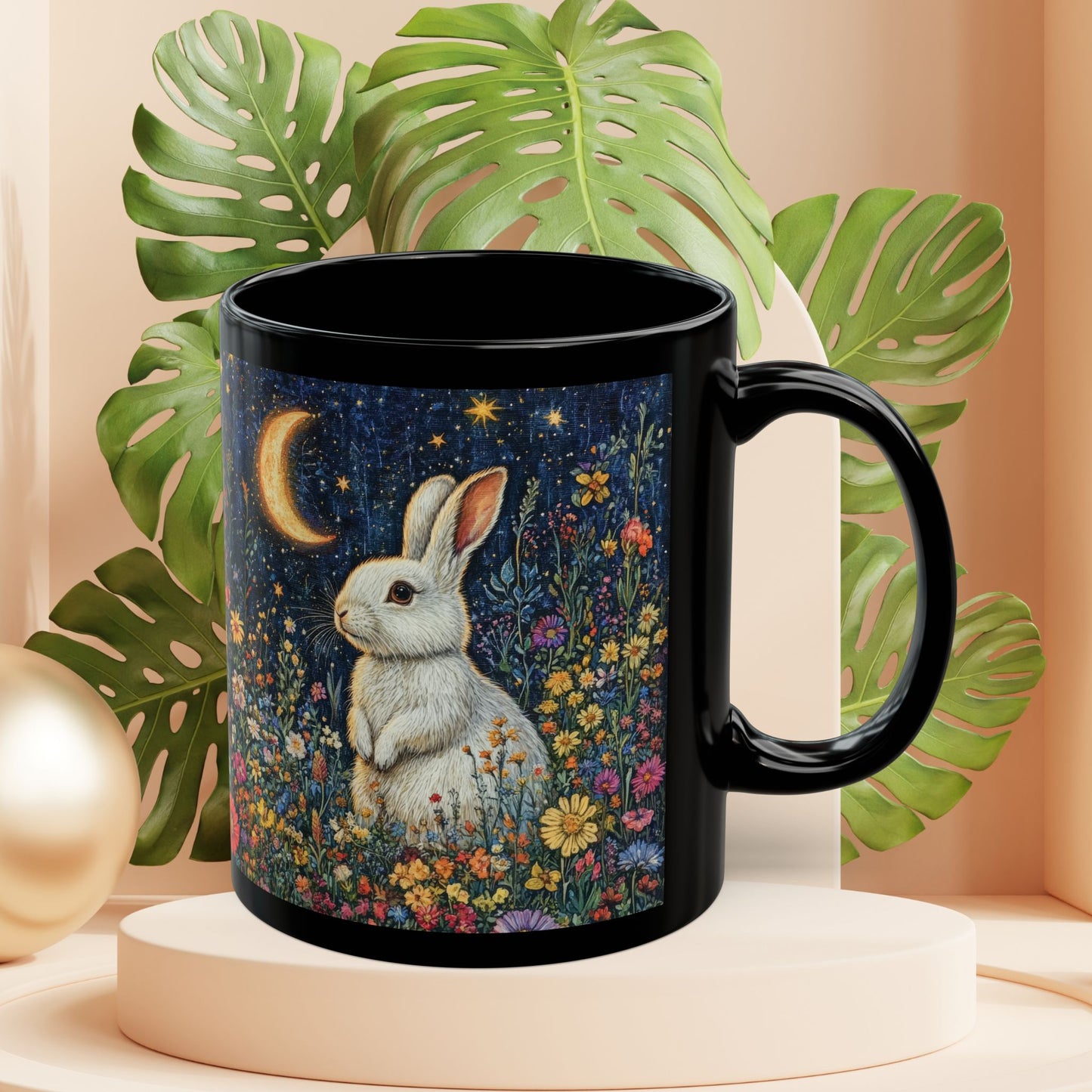 Rabbit Moon Wildflower Mug: Enchanting Bunny Coffee Cup