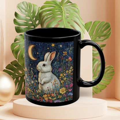 Rabbit Moon Wildflower Mug: Enchanting Bunny Coffee Cup