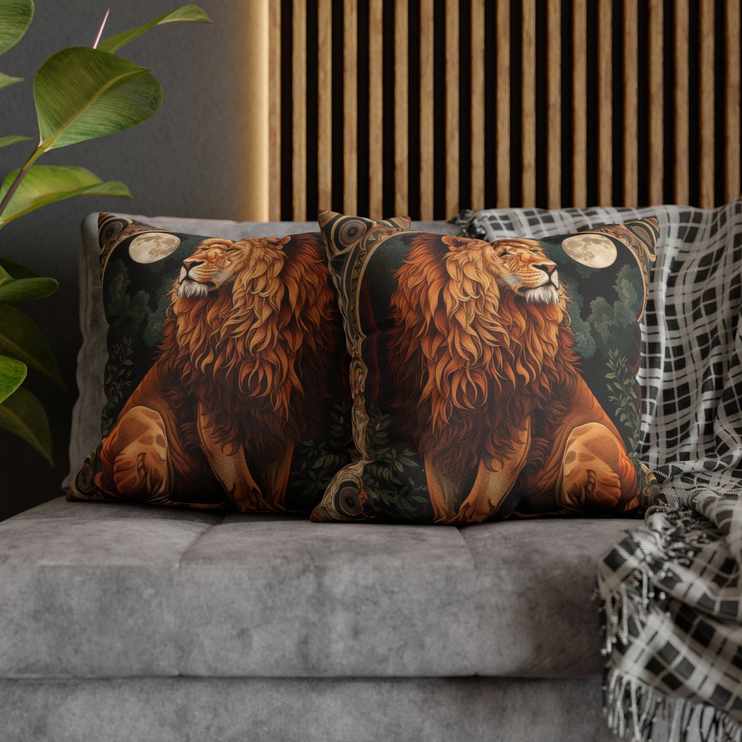 Art Deco Lion Throw Pillowcase William Morris Botanical Design