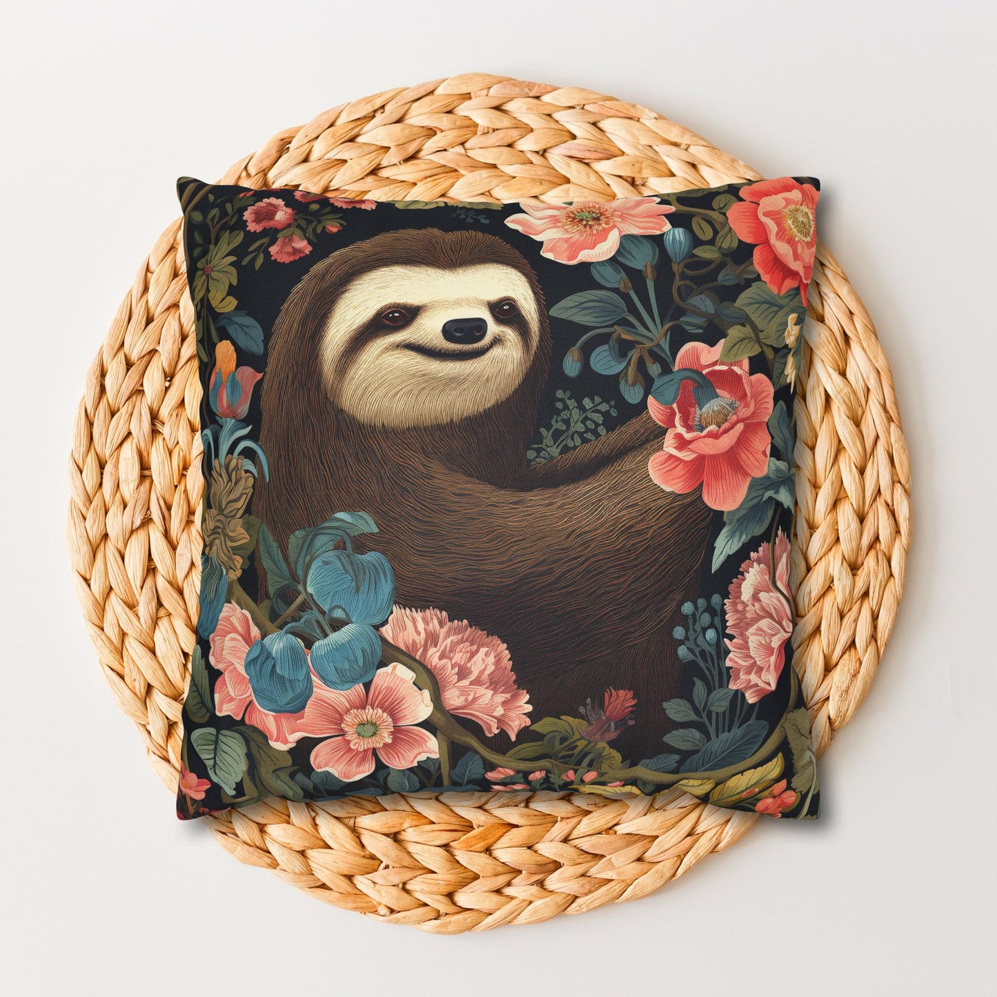 William Morris Inspired Botanical Sloth Pillowcase