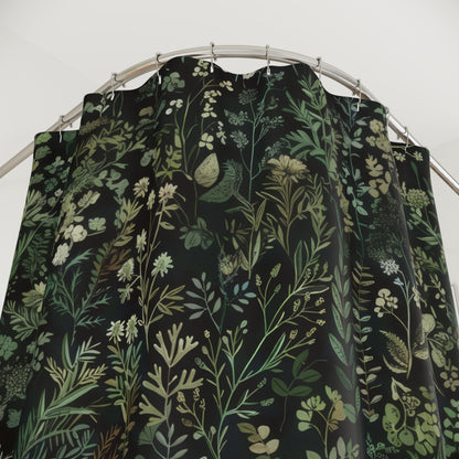 Green Botanical Pattern Polyester Shower Curtain