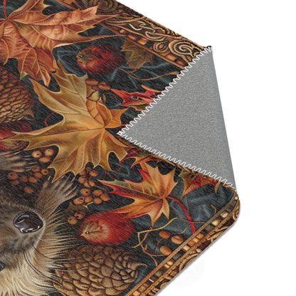 Hedgehog Acorns Autumn Leaves, Art Deco Style Home Decor, Hedgehog Rectangle Area Rug, Hedgehog Living Room Fall Season Carpet Decor