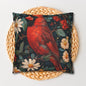 William Morris Inspired Botanical Red Cardinal Pillowcase, Bird Decorative Home Decor Pillowcase