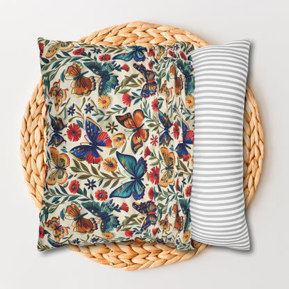 Colorful Spring Butterfly Embroidery-Style Pattern Pillowcase