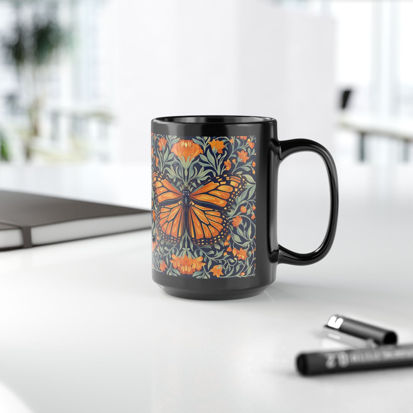 William Morris Inspired Monarch Butterfly Coffee Mug 11oz, 15 oz