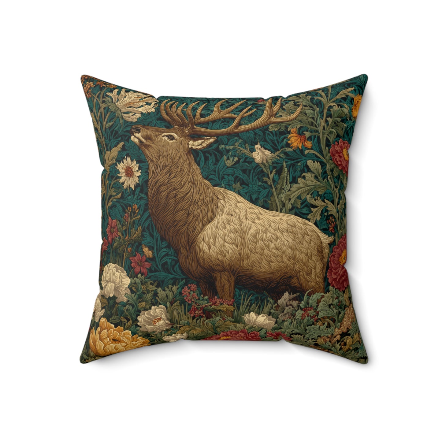 Majestic Elk Floral Pillow, William Morris Inspired Woodland Elf Decorative Pillow