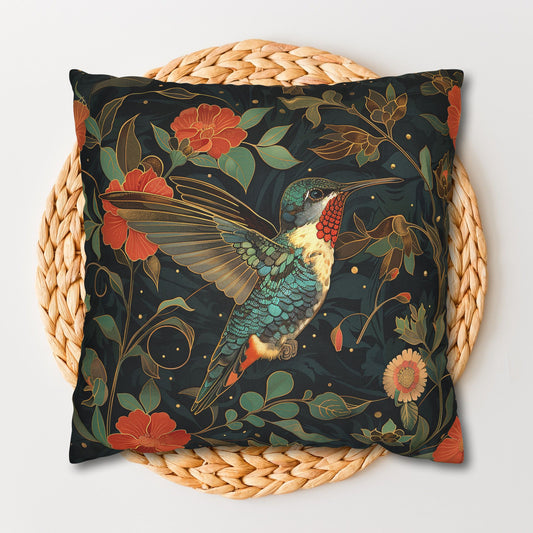 Art Deco Hummingbird Decorative Pillowcase, Morris Inspired | Cottage-core Pillowcase