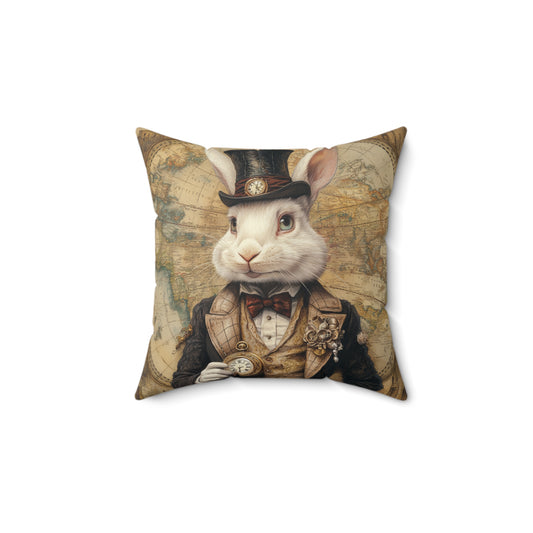 Victorian Steampunk White Rabbit Pocket Watch Decor Pillow, Vintage Style Cushion, Animal Lover Gift, Unique Home Accent