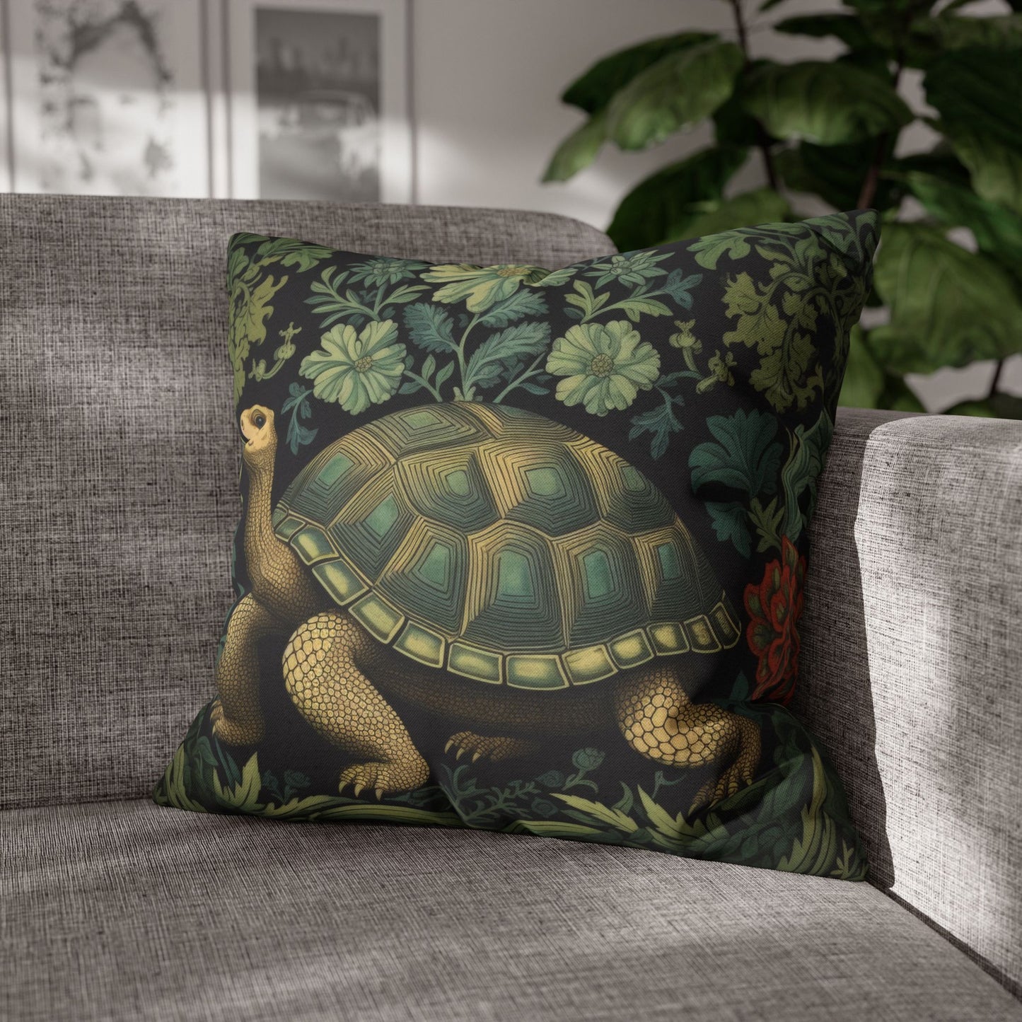 William Morris Inspired Botanical Tortoise Decorative Pillowcase