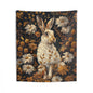 William Morris Inspired White Hare With Gold Winter Flowers Indoor Wall Tapestries, Cozy Home Decor