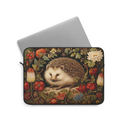 Hedgehog Laptop Sleeve, William Morris Inspired Woodland Floral Art Case, Vintage Botanical Animal Laptop Cover (12”, 13”, 15”)