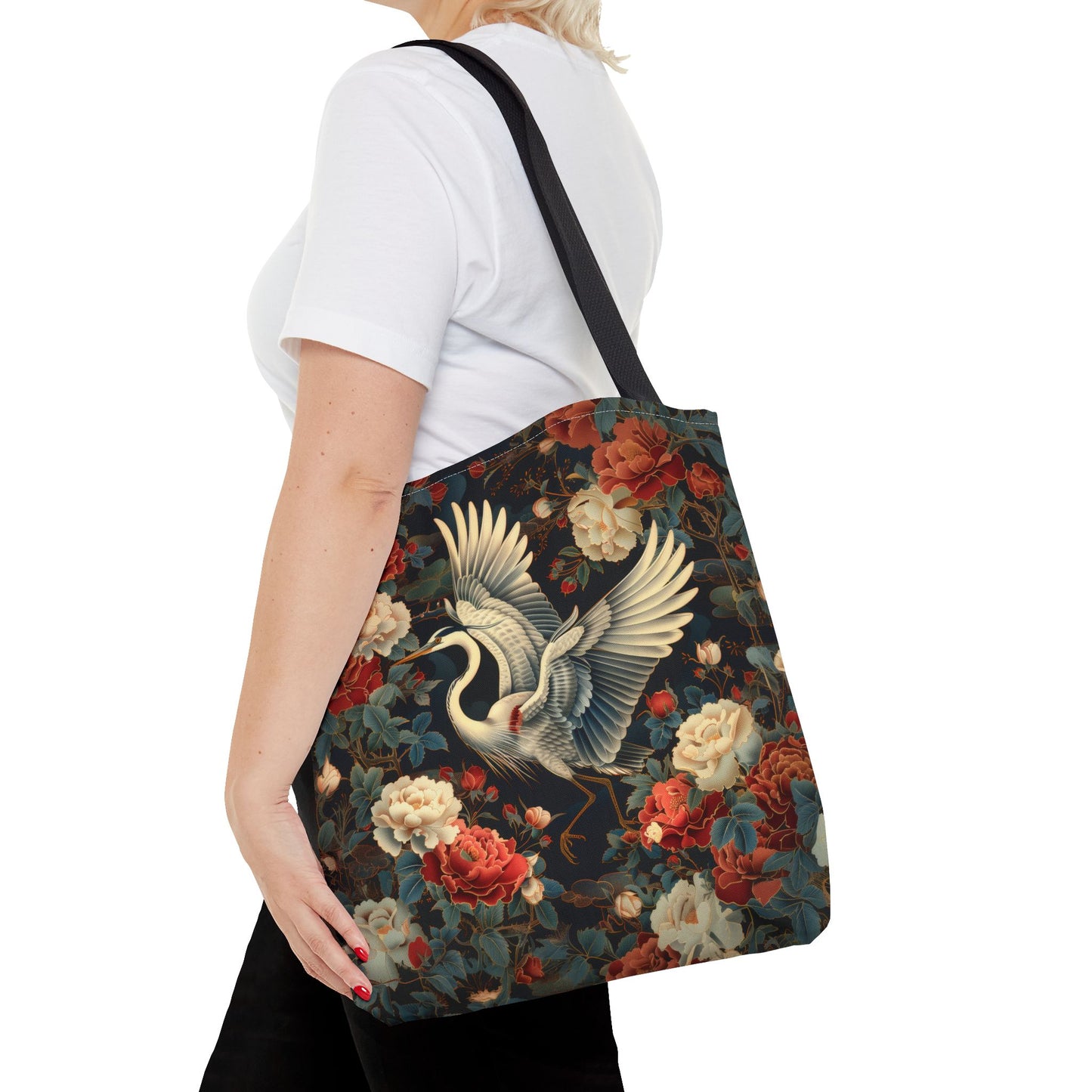 Flying Heron Vietnamese Art Style Tote Bag, Eco-Friendly Carryall