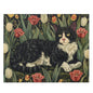 Tuxedo Cat Tulips Field in William Morris Style (120, 252, 500-Piece) Adult Jigsaw Puzzle, Gift Him Her