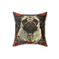 William Morris Pug Dog Pillow Inspired, Decorative Pug Cushion, Spun Polyester Square Pillow