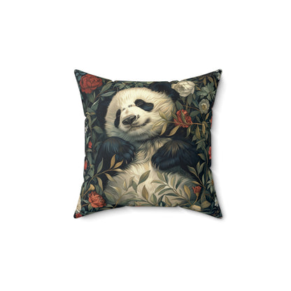 Panda Floral Decorative Pillow, Relaxed Garden Animal Throw Cushion