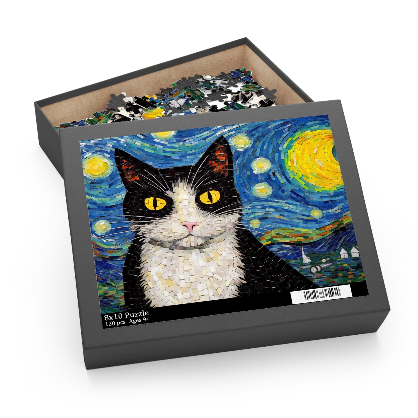 Tuxedo Cat The Starry Night Puzzle Van Gogh  (120, 252, 500-Piece) Gift-Ready Box, Adult Jigsaw Puzzle