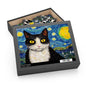 Tuxedo Cat The Starry Night Puzzle Van Gogh  (120, 252, 500-Piece) Gift-Ready Box, Adult Jigsaw Puzzle