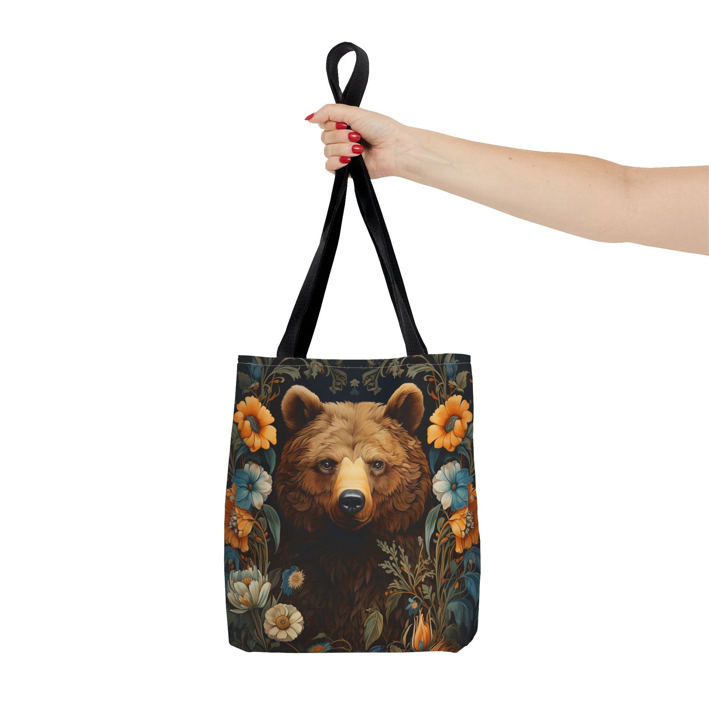 Forest Bear Tote Bag, William Morris Inspired Woodland Bear Shopping Bag, Moody Floral Art Nouveau Gifts for Her, Eco-Friendly Carryall