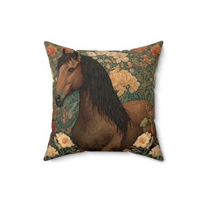 Majestic Horse Floral Pillow, William Morris Style Botanical Equestrian Cushion