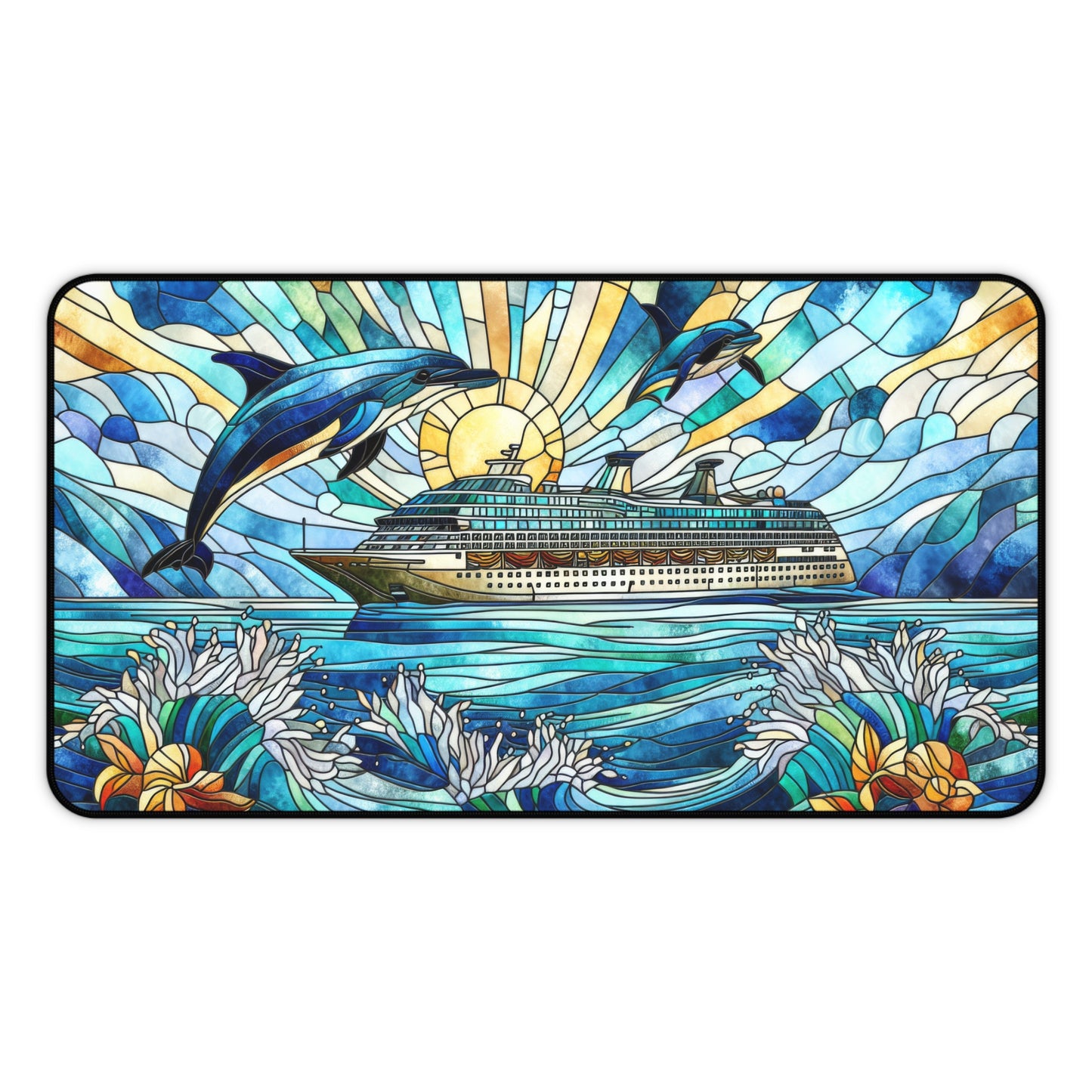 Cruise Ship Dolphins Stained Glass  Desk Mat 2 Sizes | Office Decor GiftDesk Mats