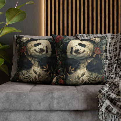 Panda Floral Throw Pillowcase - Vintage Botanical Spun Polyester Cushion Cover