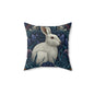 White Rabbit Floral Pillow, William Morris Style Botanical Bunny Cushion for Cozy Home Décor