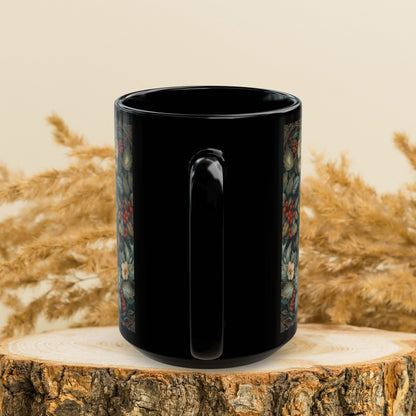 Snowy Owl Winter Mug: Black Ceramic Holiday Coffee Cup (11oz,15oz)