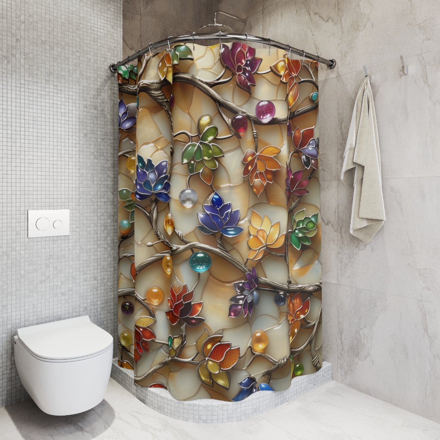 Vibrant Floral Shower Curtain - Elegant Bathroom Decor, Bohemian Style, Holiday Gift Idea, Home Makeover, Nature-Inspired Design