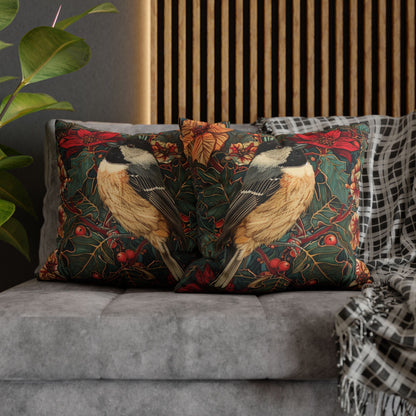 Chickadee Pillowcase: Vintage Winter Floral Accent Cushion